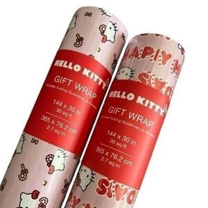 Hello Kitty Happy Holidays Pink Wrapping Paper-Set of 2